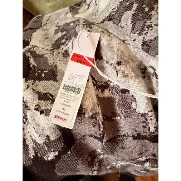 Chico’s Black Gray Floral Knit Button Jacket Cardigan – Size 4 XXL - Picture 6 of 7